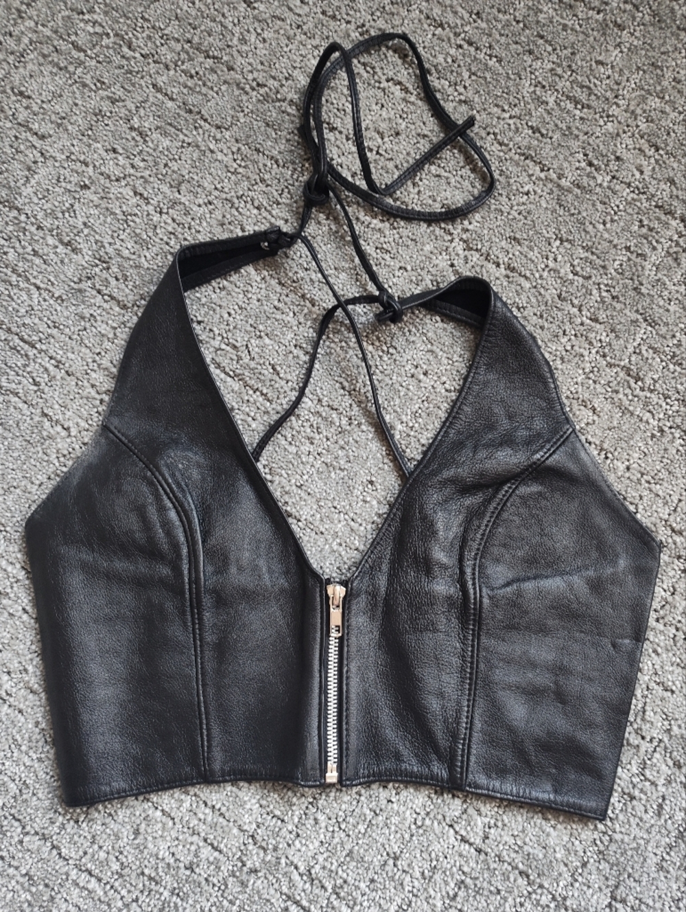 Leather Zip Halter Top